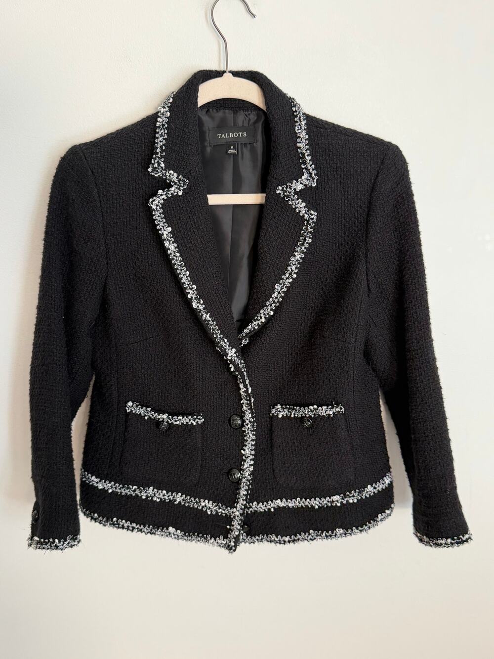 Talbots Black Tweed Blazer Size 8